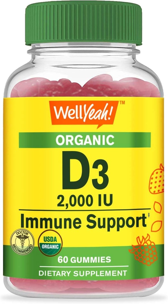 No ja Organski vitamin D3 2.000 i.e. (50 μg) Gumiji - podpira kosti, mišično moč in imuniteto - Non-GMO, Gluten Free - USDA Organic - Natural Flavors - 60 Gumies