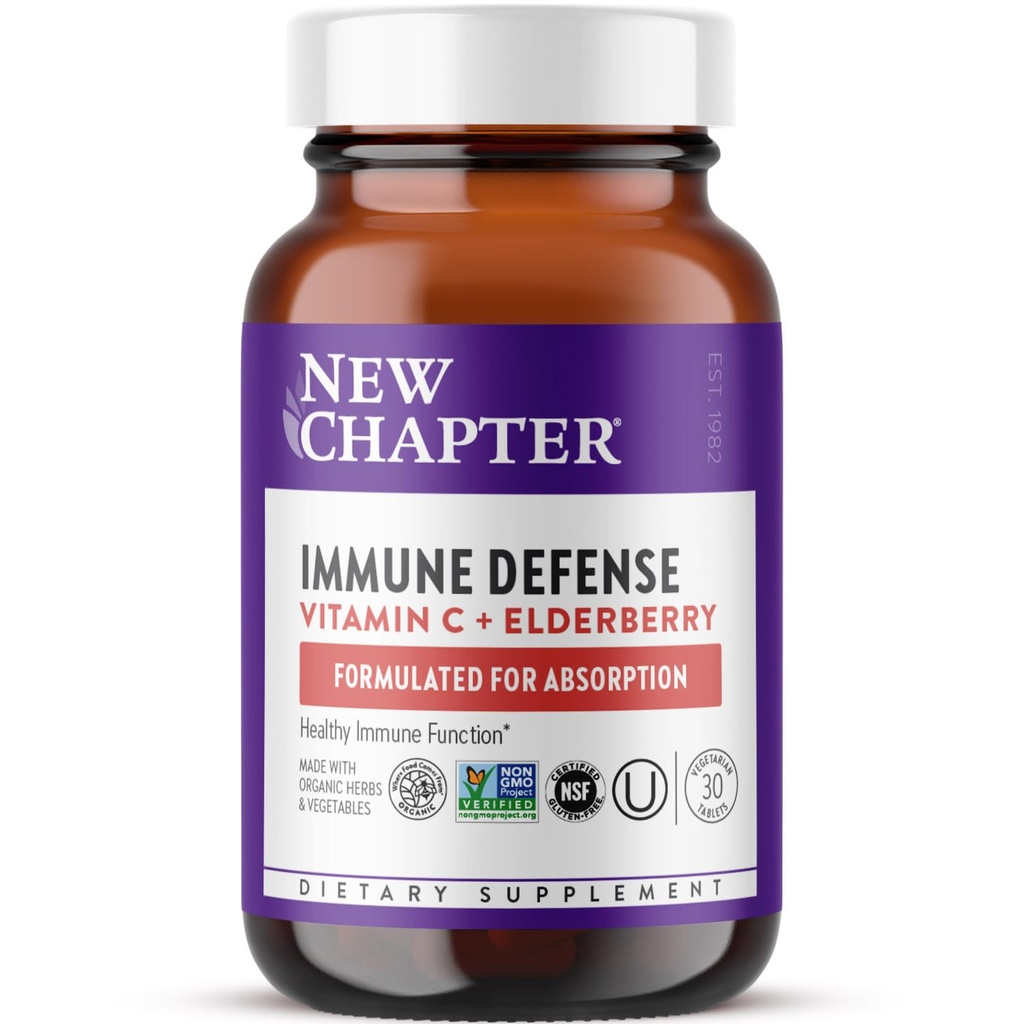 Novo poglavje® Vitamin C Imunska obramba Dodatek + Elderberry – Odličen vir vitamina C, ena dnevna tableta za zdravo imuno podporo, izdelano z organskimi zelišči, brez glutena, 30 ct