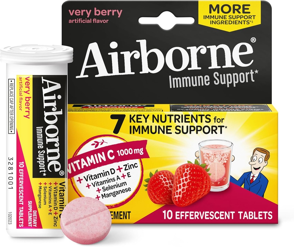 Vitamin C 1000mg (na strežbo) - Zračne Zelo Berry šumeče tablete (10 število v škatli), Gluten-free Imune Support, z vitamini A C E, ZINC, Selen, Echinacea & Ginger