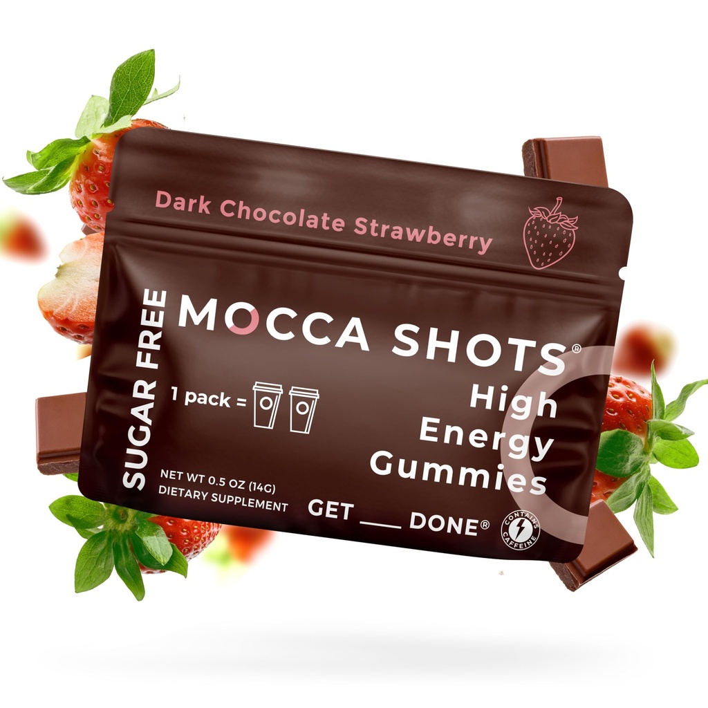 SGC Najvišja koncentracija 100mg kofein na Gummy, 2 Gummies na paket, 6-Pack Mocca Shots Sugar-free Jagoda Rastlina-Based nootropic Instant Energy z Ginkgo biloba, Theobromin.