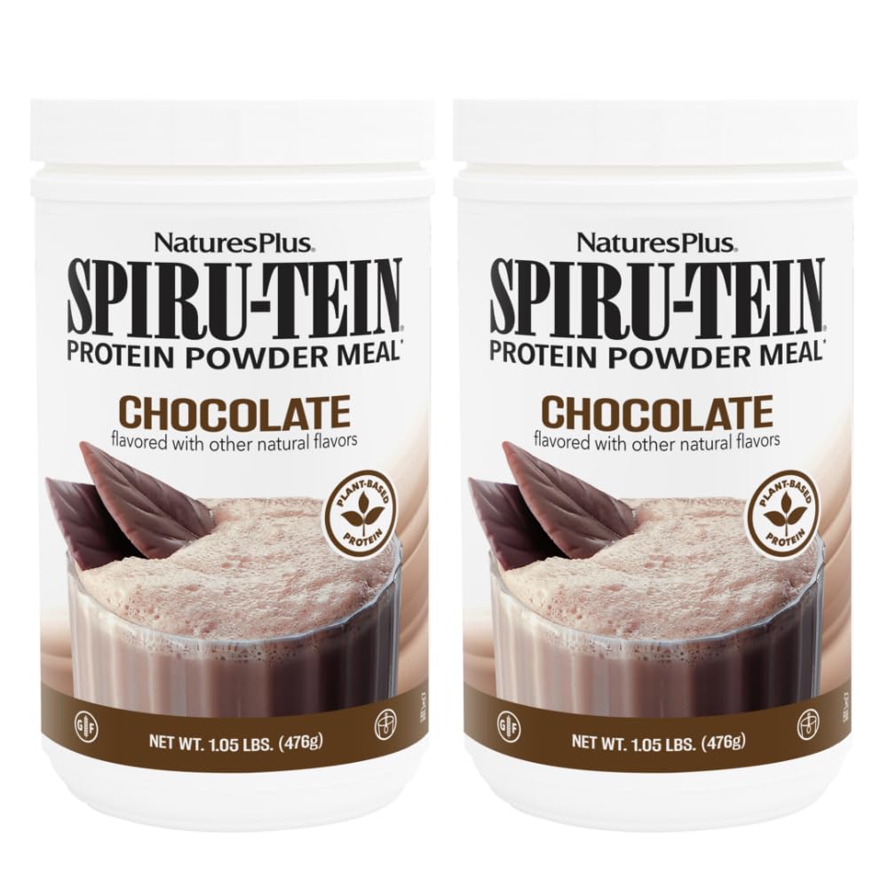 NaturesPlus SPIRU-TEIN, čokolada - 1,05 lbs, Pakiranje 2 - Rastlinsko na bazi beljakovin Shake - Non-GMO, Vegetarijanec, Gluten Free - 34 Total Servings