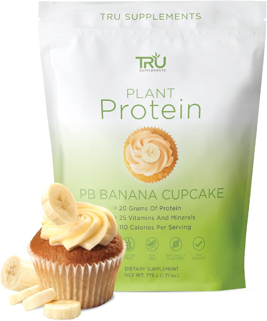 Protein na osnovi TRU, BCAA, EAA, 20g Vegan Rjavi riž & Pea Protein, 100 kalorij, 27 vitaminov, brez umetnih arom 25 Strežniki (Bananska torta iz orehovega masla)