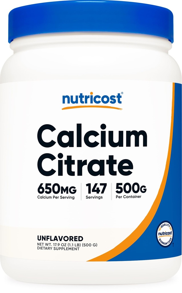 Nutricost kalcijev citrat v prahu (500 gramov) (nearomatiziran) - čisti kalcijev citrat, brez polnil, brez glutena (1,1lb)