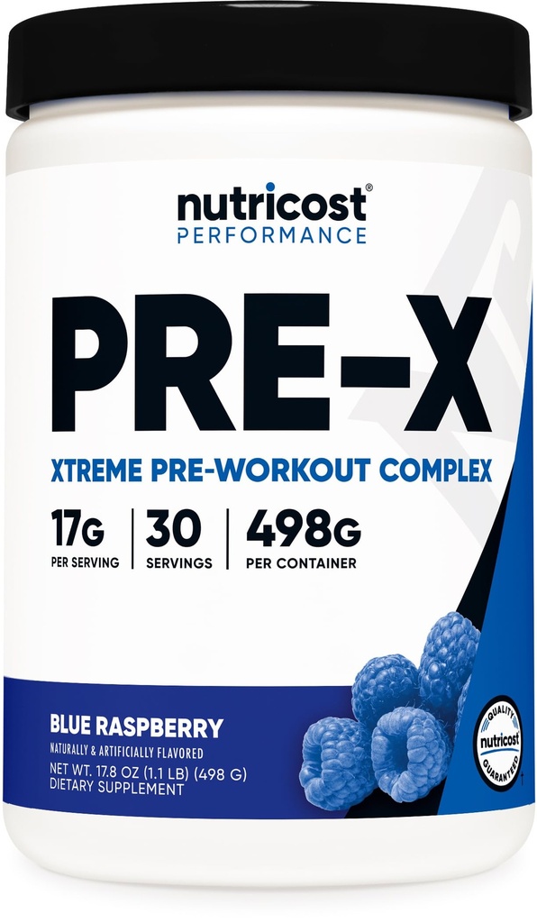 Nutricost Pre-X Xtreme Pred-workout Powder Complex, Modra malina, 30 Serving, Vegetarian, Non-GMO in Gluten brezplačno