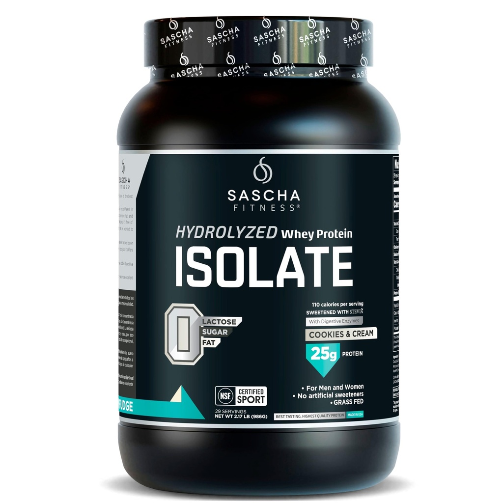 SASCHA FITNESS hidroliziran izolat sirotkinih beljakovin, 100% travnata krma (2 funta, piškotki in smetana)