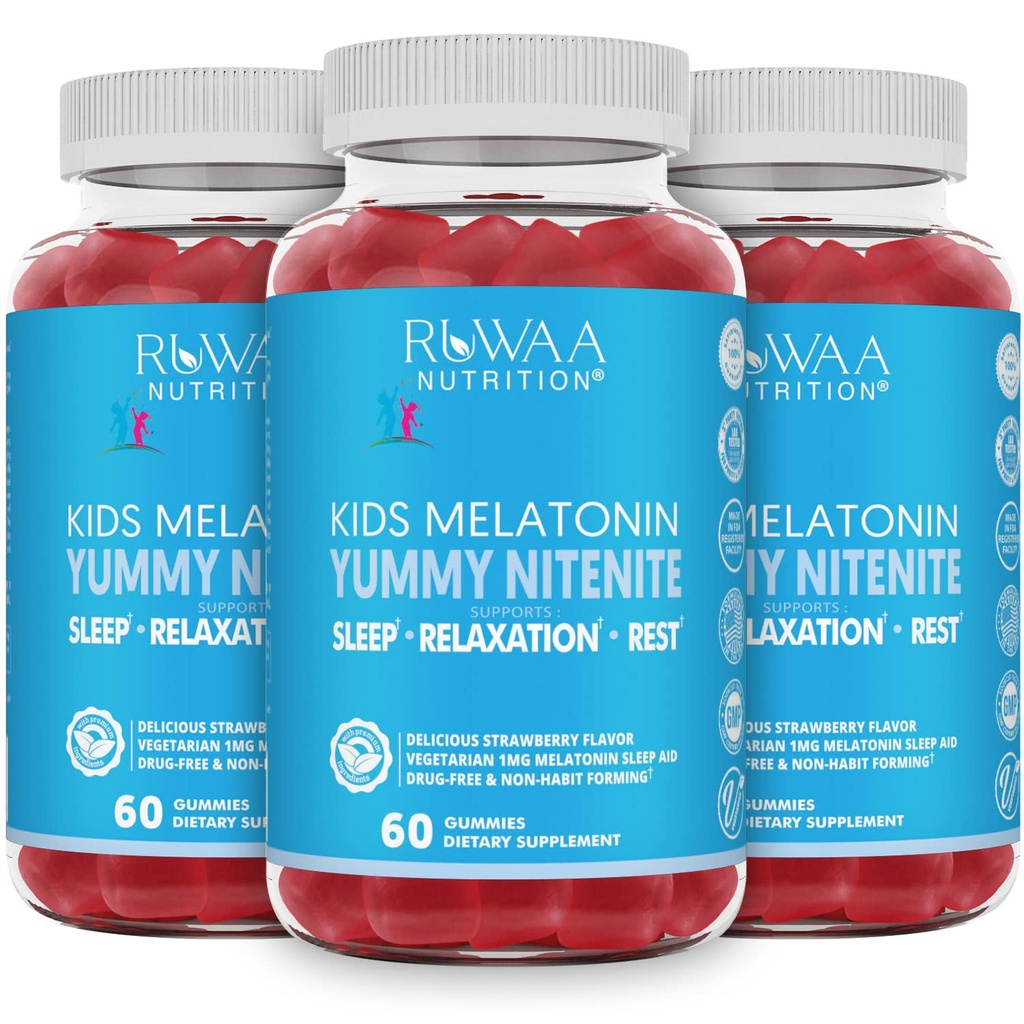 Melatonin 1mg Gummies za otroke, varno, brez drog in učinkovito naravno pomoč za otroke. Otroci 1mg Melatonin Gummy, Gluten-free vegetarijanski nemirni spanja izdelkov za starost 4+. 180ct (3)
