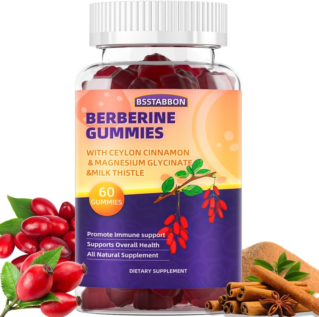 Berberine Gumies z Berberine HCL, Ceylon Cinamon, Magnezijev glicinat Imunski sistem Podpora za moške in ženske 60Gumies