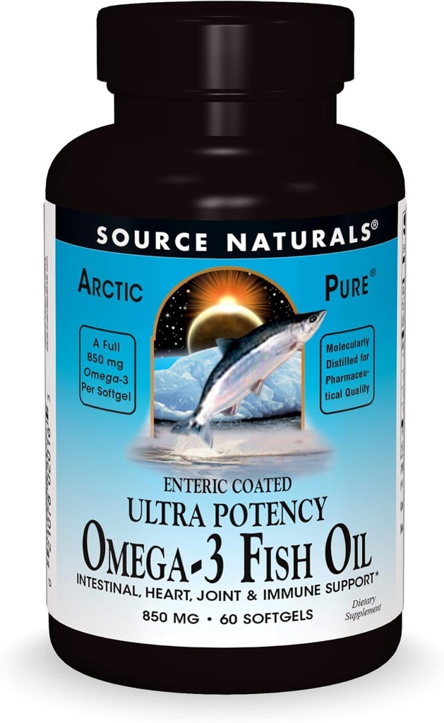 Vir Naturals ArcticPure Omega-3 Ribje olje 850mg Ultra Potencity EPA + DHA za srce, sklepi, možgani in imuno zdravje - Enterijski premaz za občutljive želodce - 60 Softgels
