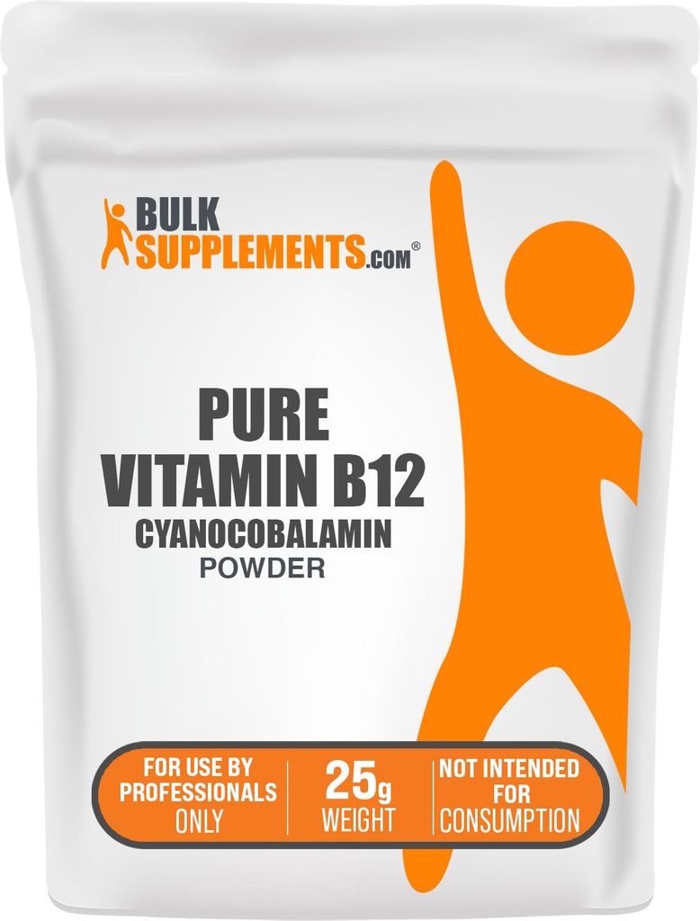 BulkSupplements.com Pure Vitamin B12 Powder - kot Cyanocobalamin, Vitamin B Dodatki, Cyanocobalamin B12 Dodatek - Čisti izdelek, Več serviranja, 25g (0,88 oz) (Pack of 1)