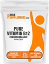 BulkSupplements.com Pure Vitamin B12 Powder - kot Cyanocobalamin, Vitamin B Dodatki, Cyanocobalamin B12 Dodatek - Čisti izdelek, Več serviranja, 25g (0,88 oz) (Pack of 1)