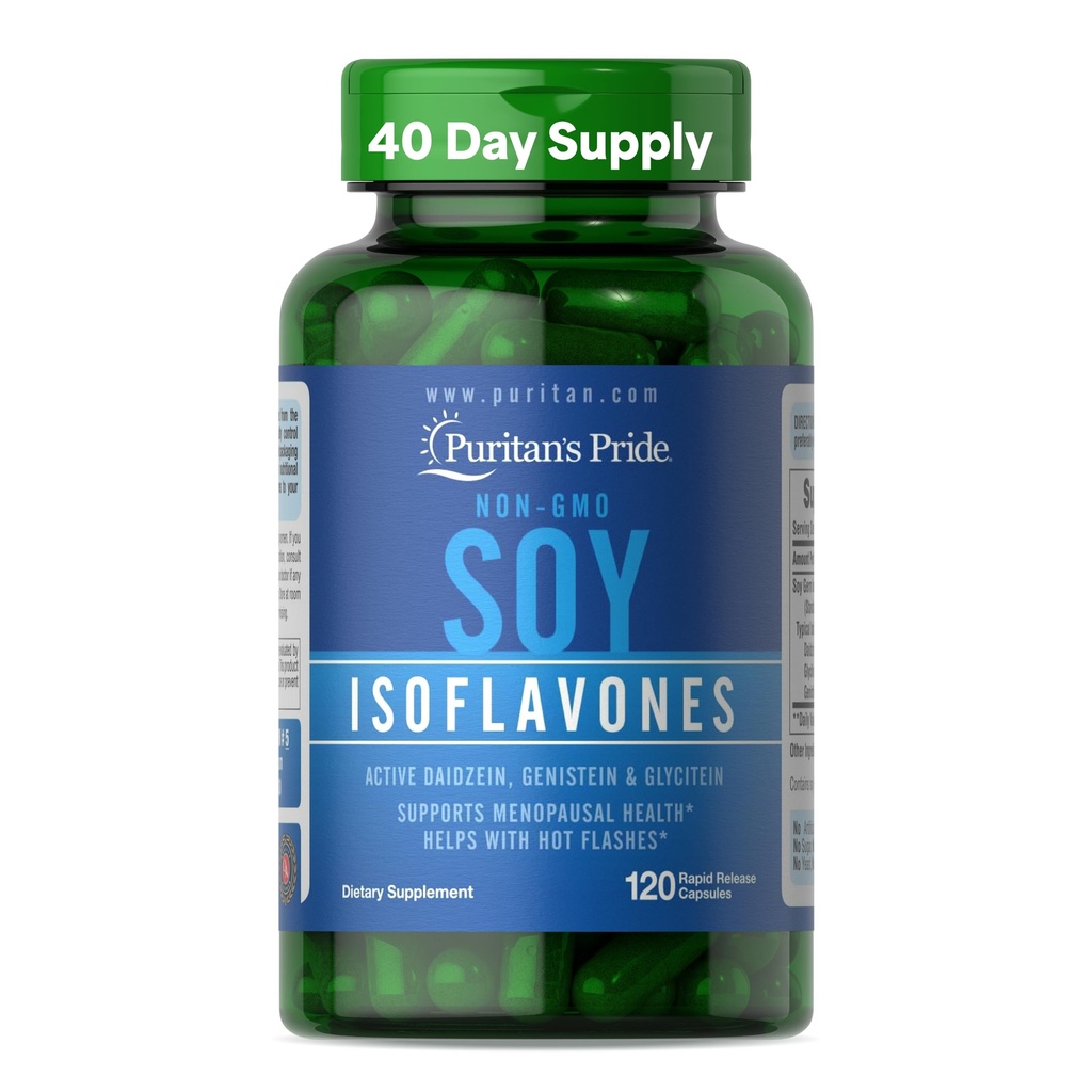 Puritan's Pride Non-GMO Soy Isoflavones 750mg, Prehranska dopolnila z aktivno Daidzein, Genistein, in Glycitein podpira Menopause in vroče Flashes, 120 Kapsule za hitro sproščanje