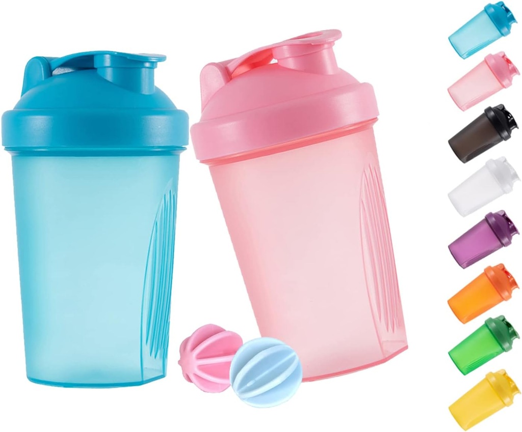 Shaker Steklenica Protein Shakes in 16-ounce/400ML Shaker-Bottle z kroglice whisk,Non-BPA plastike (modra + Pink(2PCS))