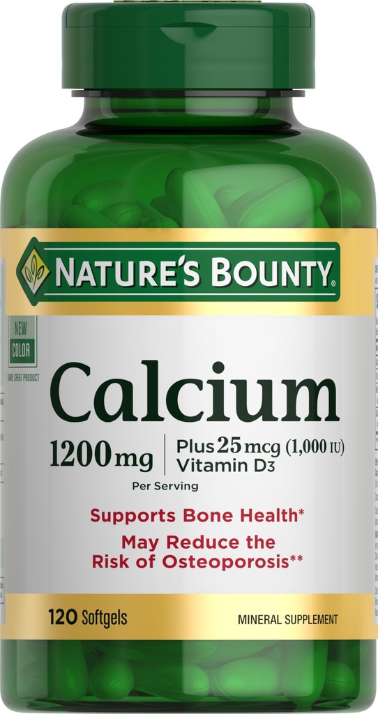 Narava Bounty Calcium 1200 mg s 1000 i.e. vitamin D3 - Bone Health Softgels, kalcij in vitamin D dodatek, Gluten brez, 2 softgels na dan, 120 ct (Pack po 1)