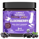 Llama Naturals Elderberry Gummies za otroke, Vegan, organska imuno-podporna dopolnila z vitaminom C in cinkom, Toddler Real Fruit Gummy Vitamini za imuniteto, Žvečljiv, Brez dodanega sladkornega trsa, 120 Ct