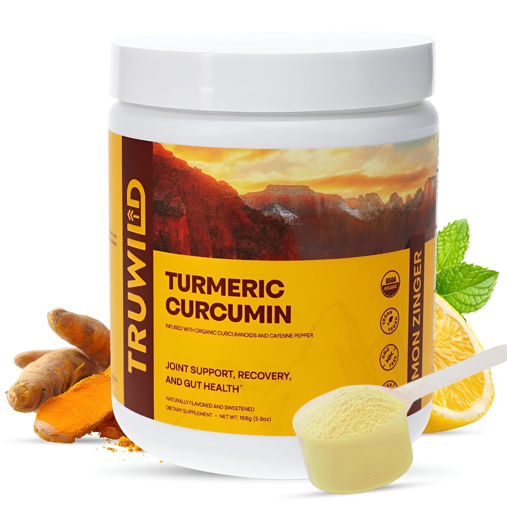 TruWild Veganska kurkumin pijača mešamo v prahu z organskimi kurkuminoidi Črna paprika Ginger za podporo Wellness in skupno zdravje, vse naravne v ZDA, 20 Servinges