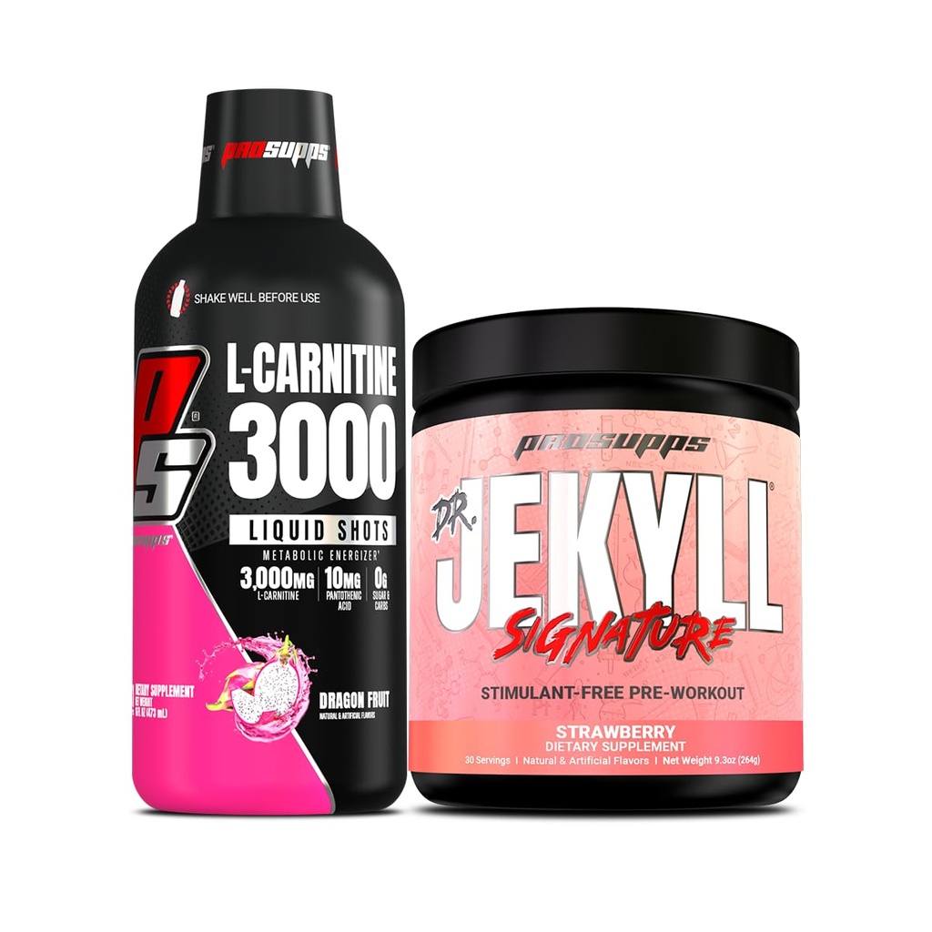 PROSUPPS L-Carnitine 3000 Brezalkoholni tekoči streli (31 strežnikov, zmajevega sadja) in g. Hyde Signature Series Pred-workout Energy v prahu pijača (30 Serving, Jagoda)