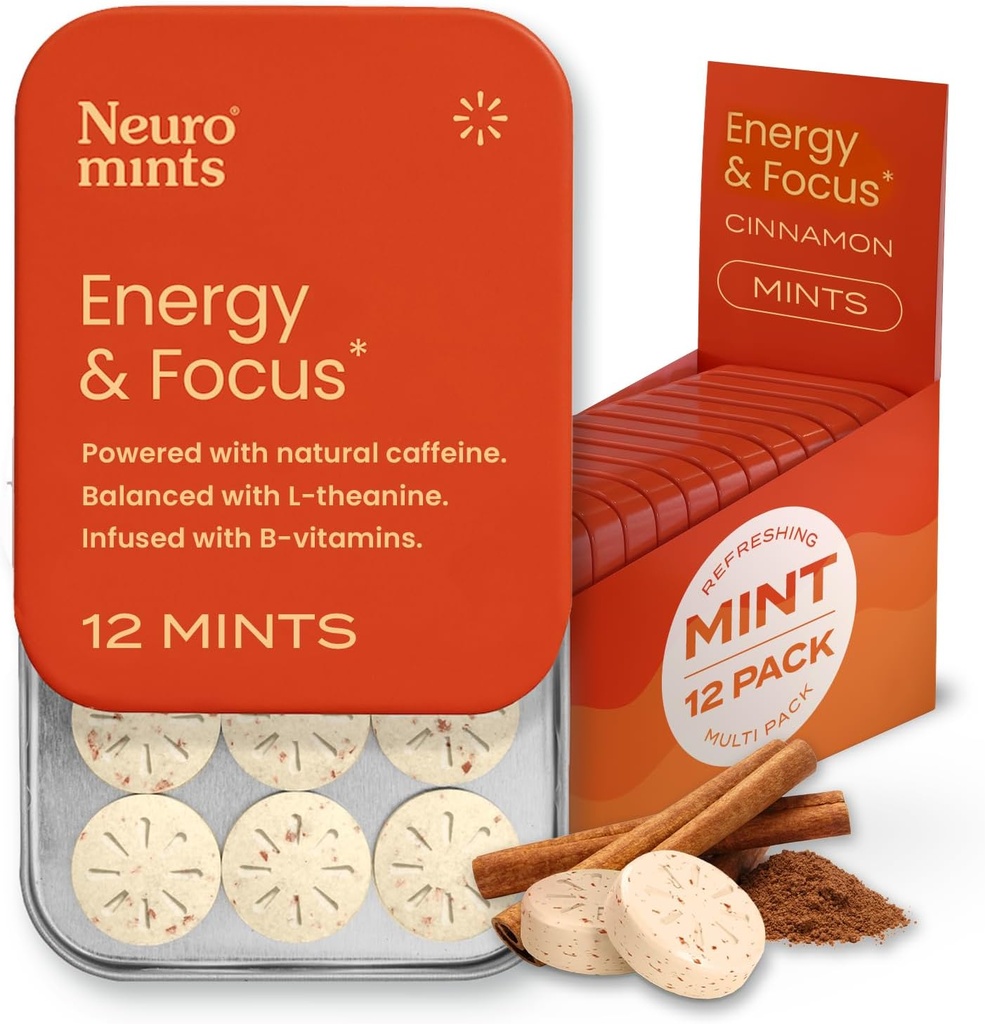 NeuroGum energija Kofeinske mete (144 kosov) - Sladkor brez L-teanina + naravni kofein + vitamin B12 & B6 - Nootropna energija in fokus dodatek za ženske in moške - Keto & Vegan, Cinamon aroma