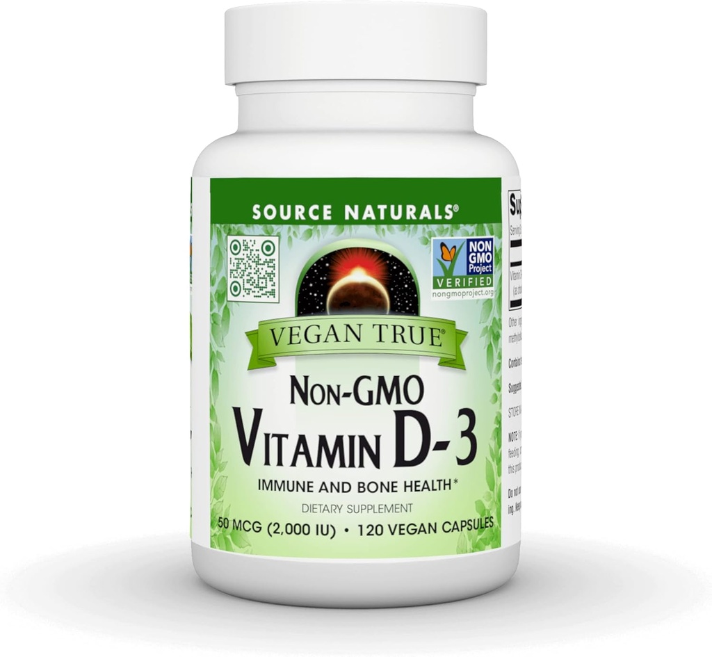 Vir Naturals Vegan True, ne- GMO vitamin D-3, prehranska dopolnila za zdravljenje imunskega obolenja in kosti*, 2.000 i.e. - 90 kapsul
