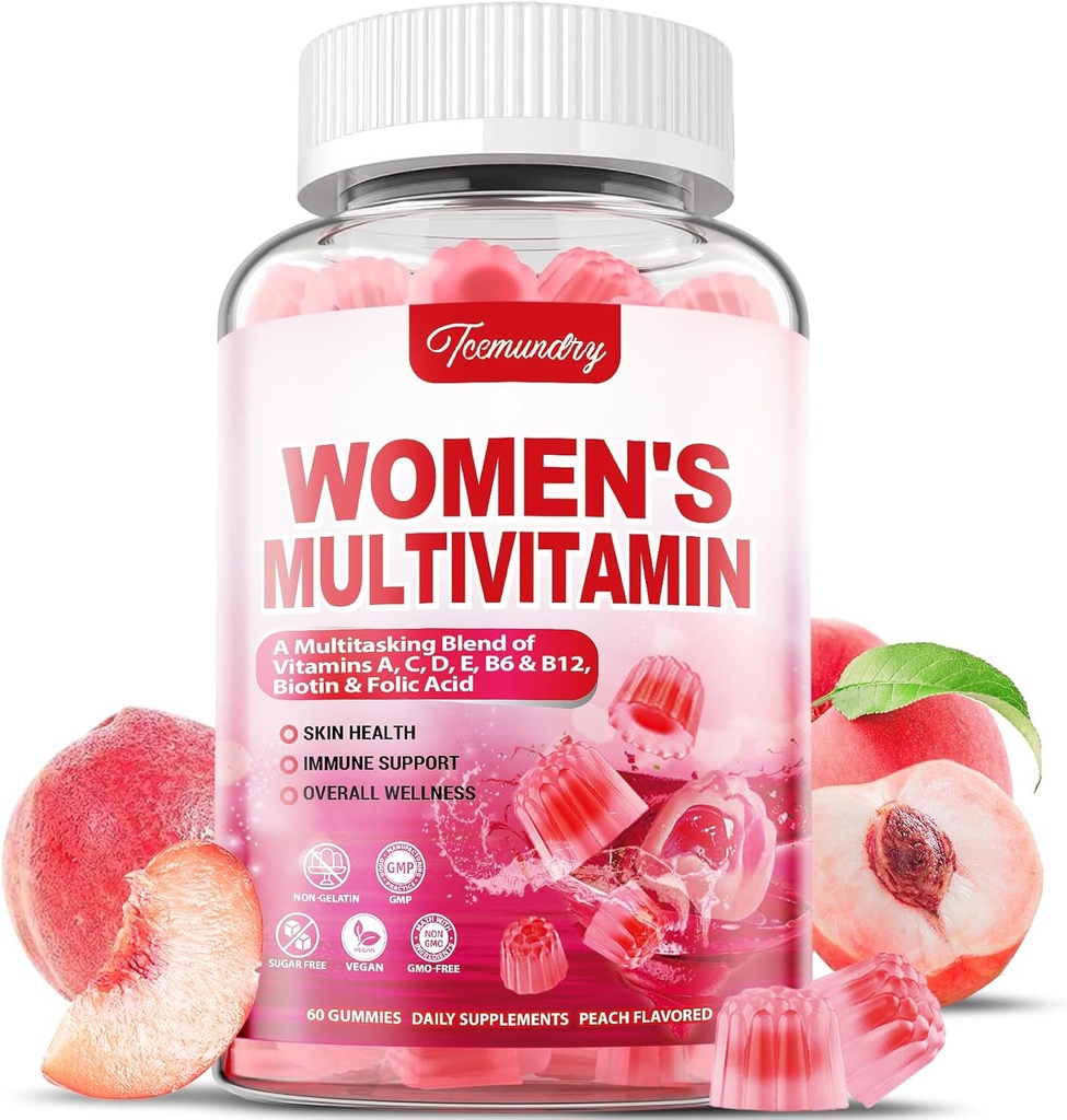 Ženske multivitaminske žvečilke - brez sladkorja multivitaminski za ženske z vitamini A, C, D, E, Niacin, Folat, B6 & B12, železo, kalcij, cink - več vitaminov in mineralov za kožo, lase, energijo in imuno