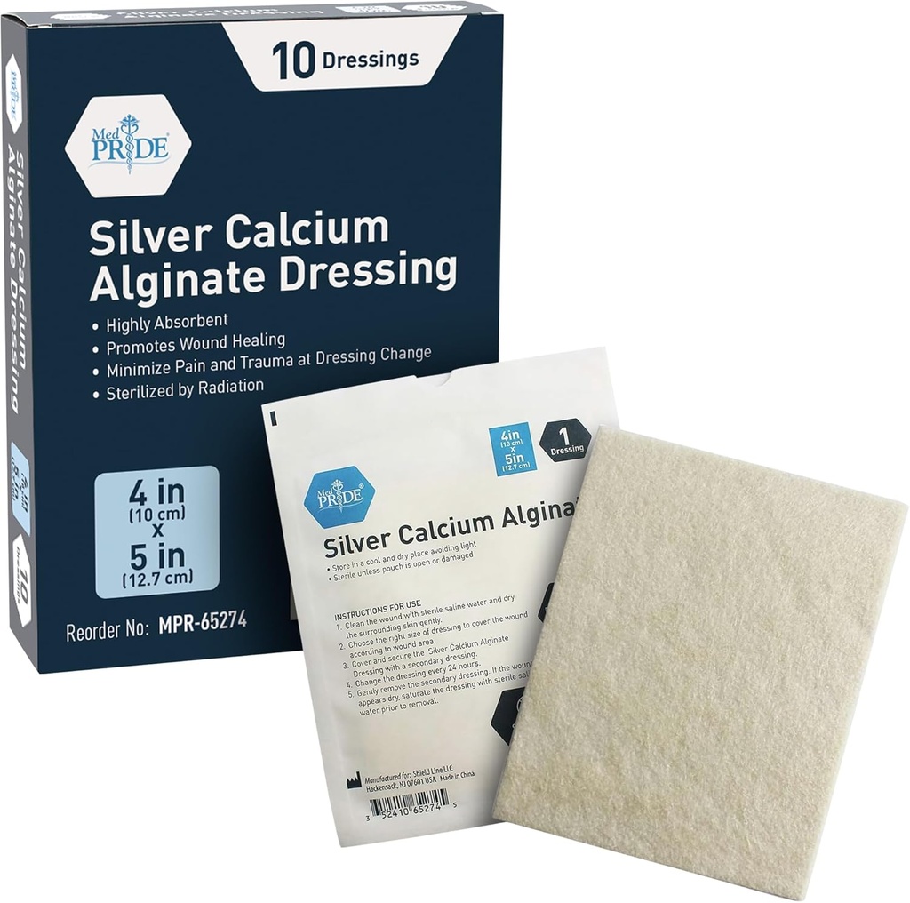 MED PRIDE Silver Calcium Alginate Wound Dressing, 10-Pack 