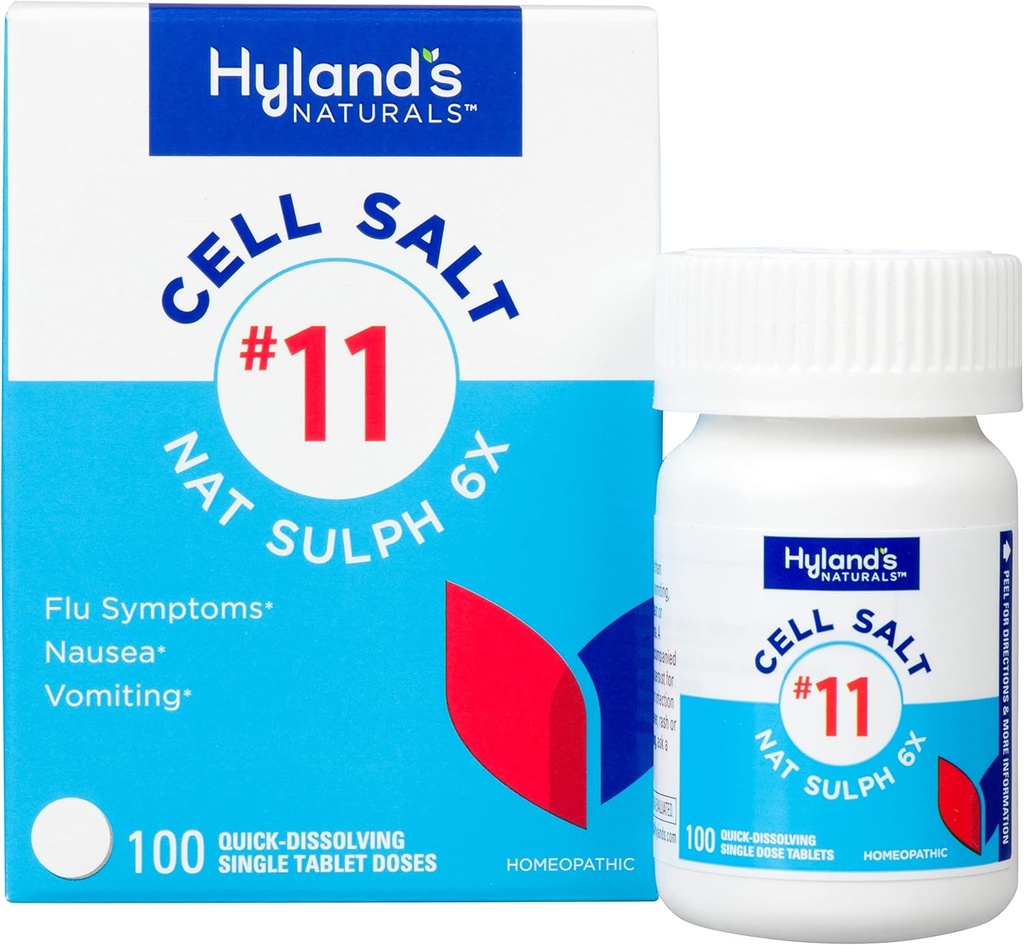 Hyland's No 11 Cell Salt Nat Sulf 6X tablete, zdravila za prehlad in gripo, slabost, hitro raztapljanje tablete, 100 število