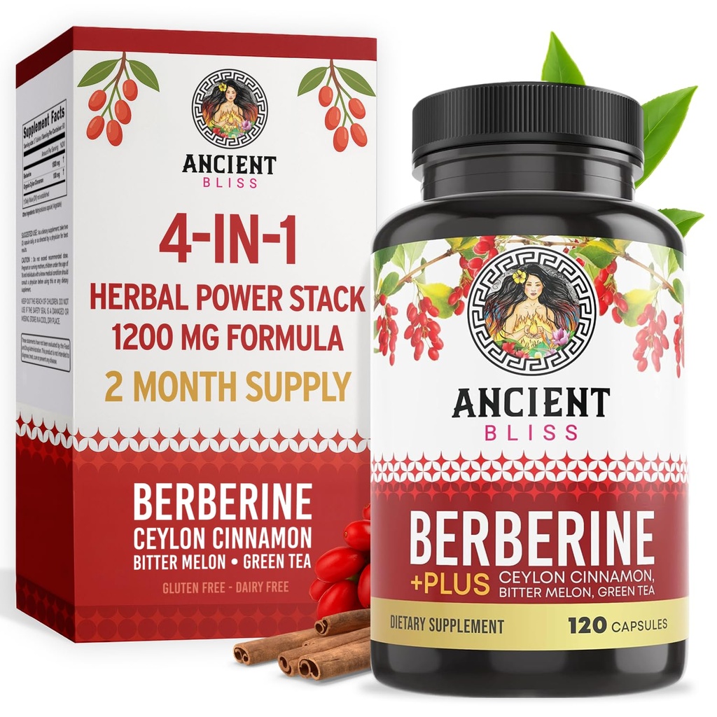 Ancient Bliss Berberine HCL 1200mg s cimetom, grenko melono in izvlečekom zelenega čaja - 120 kapsul
