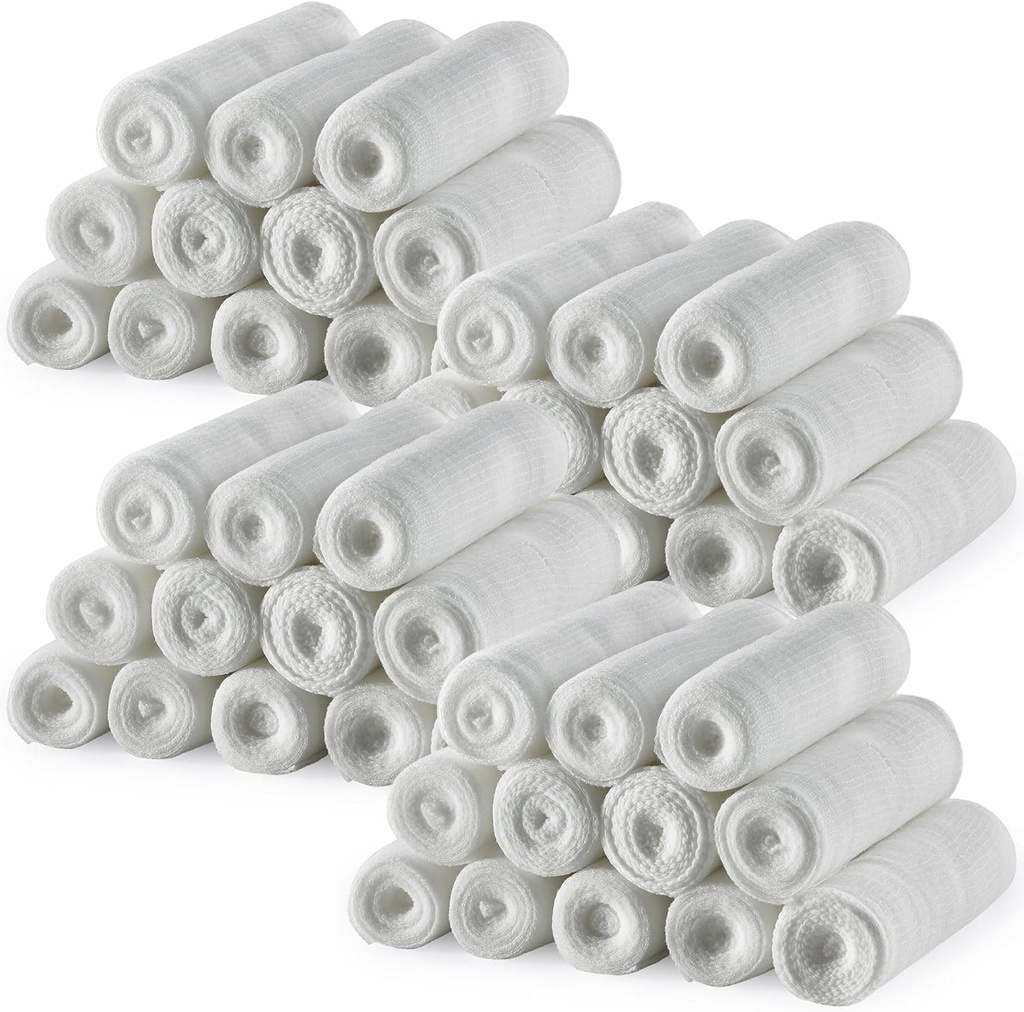 MEDCA GAUZE Bandage rolls - 48 Pack, 4 v x 4, 1 Ladje, medicinske gaze in raztegljiv trak za obleko rane in komplet za prvo pomoč