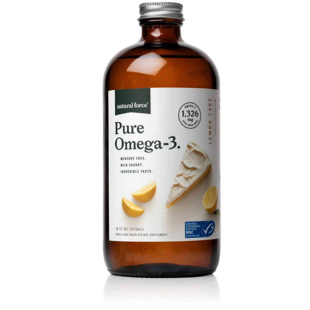 Naravna sila Pure Omega 3 - Tekoče ribje olje - okusna limonina torta aroma - Merkur Free, Wild Catched, Lab Tested - 1,326 mg Triglicerid EPA, DHA, & DPA - 16 Oz steklenica