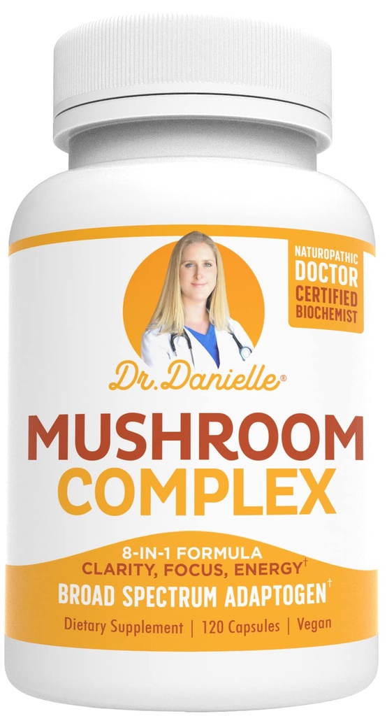 Najboljši organski gobji kompleks - podpora imunske pomoči - Levja griva, Cordyceps in Reishi - Adaptogen dodatek - Wellness, Stress Relief, Memory & Cognitive Support, Dr. Danielle - 120 Veggie Caps