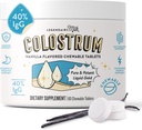 Legendy Milk Colostrum dodatek - Premium goveji kolostrum za ljudi - 40% IgG Imunoglobulin za imuno podporo in Gut zdravje - Energija in okrevanje mišic - Vaniljske žvečljive tablete, 30 Serving