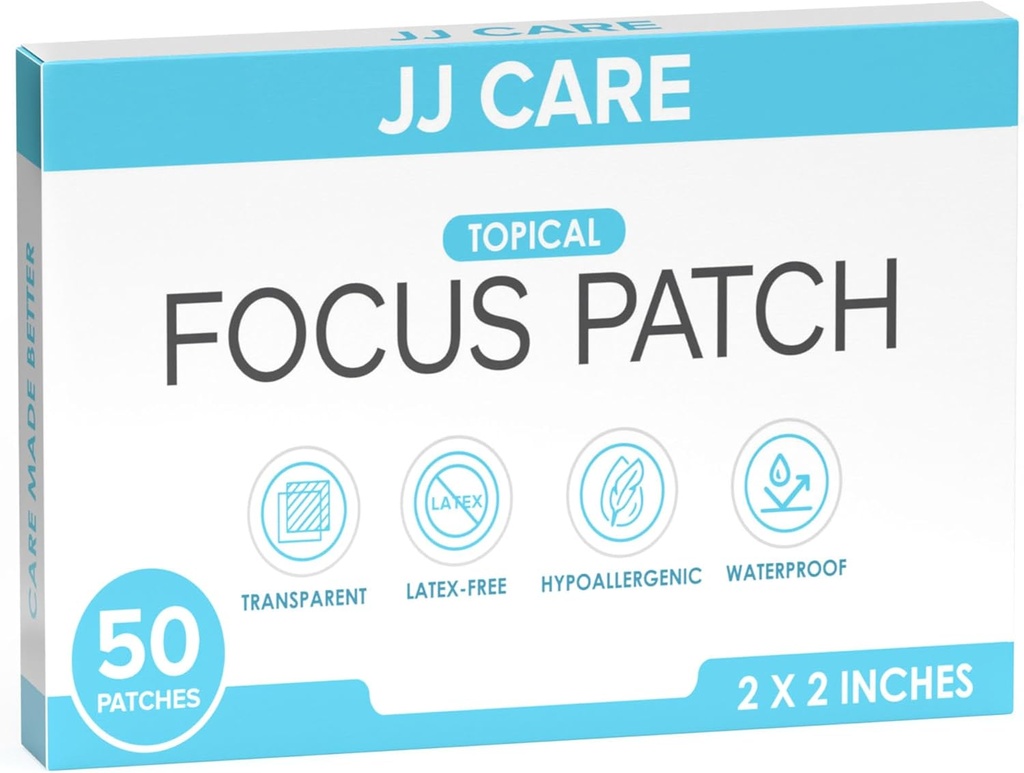 JJ CARE Focus Patch - Pakiranje 50 Vsenaravni fokus Plus obliži za odrasle, podpora koncentracija, fokus in spomin 