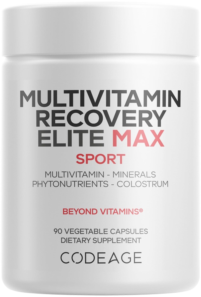 Codeage Multivitaminski recovery Elite Max dodatek - Vitamini A, C, D, E, B-kompleks, Eterični minerali, Antioksidanti, Colostrum, Phytonutrients, Pantethine, Non-GMO, Šport Multivitamini - 90 kapsul