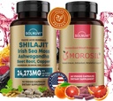 Ultimate Antioksidant Bundele - Shilajit Pure Himalaan Organic & Morosil - Fulvic Acid Trace Minerals, Irish Sea Moss, Ashwagandha, Baker, Beet Root - Non-GMO, Gluten-free, Veganski dodatek