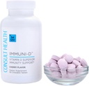 Consult Health IMUNI-D Vitamin D Superior Immunity Support Žvečljive tablete Cherry Flavor – Cink – Bezgov sadež - Dietary Support - 90 Count (1 pakiranje)