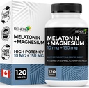 RENEW AKTIVNOSTI Melatonin 10MG z magnezijem 150MG Pomoč za spanje na strežbo – Podpira spanje nastavljeno, Jet Lag Relief, Tkivo formacijo in elektrolitsko ravnovesje za mirujoče spanje – Izdelano v Kanadi – 120 Kapsule