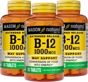MASON NATURAL B-12 1000Mcg Cyanocobalamin Razširjene sprostitve tablete, 60-Count steklenice (paket 3)