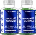 Vitamatski 2 paket Ashwagandha Gumies 1500 mg ekvivalenten na serviranje (od 30:1 ekstrakta 50 mg) - 60 Veganskih Gumijev - 3% Withanolidov