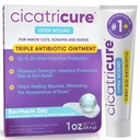 Cicatricure Triple Antibiotic Mazilo z lajšanjem bolečine, Bacitracin Antibiotic Mazilo in krema za nego ran, Zdravljenje mazilo za reze, opekline, Insect ugrizi, Prva pomoč potrebščine bistvenega pomena, 1 oz