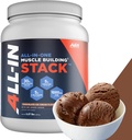 All-in-One Muscle Building Stack - Chocolate Whey Protein izolat, Kreatin Monohidrat, HMB, in L-glutamin, 4 Izdelki v enem, Nič umetno, 30 Serving