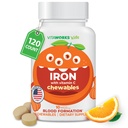Otroci železo 10mg z vitaminom C 50mg žvečljive tablete - okusne naravne arome - Vegan, vegetarijanec, GSO-free, Nut Free - dietna železa dodatek - Krvna tvorba za otroke - 120 Žvečilni izdelki