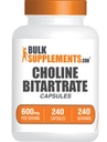 BulkSupplements.com Holin Bitartrate kapsule - holin dopolnila, kot holin L-Bitartrat - holin 600 mg, 2 kapsuli na serviranje, 240 kapsul (paket po 1)