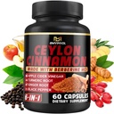 Ceylon Cinamon Kapsule z Berberine HCl, Apple Cider Vinegar, Kurkuma, ginsenga, črni poper - 6 v 1 za podporo imunske funkcije - 60 Število