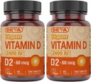DEVA Vegan Vitamin D2 60 μg 2400 i.e., dodatek ergokalciferola brez živalskih sestavin, 90 tablet (paket po 2)
