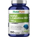 NusaPure Acetil L-karnitin 750 mg na kapico 150 Veggie kapsule (ne-GMO, Vegan)