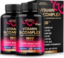 Vitamin B kompleks za moške in ženske - Made in USA - 11-in-1 B-kompleks: B1, B2, B3, B5, B6, B7, B8, B9, B12 z vitaminom C, holin, Inositol - Energy, Brain & Heart Support Supplement - Pakiranje 2
