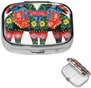 Kvadratne tablete Zabojnik za purpuro ali žep 2 Kompartment Medicina Tablete Box Prenosne majhne tablete Organizator Runner Švedska Dala Horse Travel Pillbox Medicina Vitamin Cod Jetra Oil Storage Box