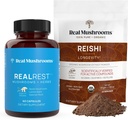 Real Gobe RealRest (60ct) Kapsule in Reishi gobe Powder (45 Serving) Bunde - Gobe dopolnilo za dolgoživost, Dnevna imunske podpore, Izboljšano spanje in sprostitev - Vegan, Non-GMO