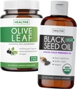 Mešanica črnega olja tekoče in olivno listje ekstrakt - Imunska podpora Synergy paket - organsko črno seme tekoče (8 fl oz) & Olive Leaf Extract z 20% Oleuropein imunskega dodatka (60 kapsul)