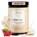 Winged Wellness Glow Up AM, Colagen Powder za ženske - Jutranji lepotni dodatek za glowing kožo s travo-Fed hidrolizirani kolagen peptidi, lev Mane & Maca Root - 21 Servings, Unflavored
