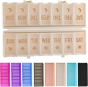 Zgibane tablete Organizator 2 krat na dan w/Etched etikete -Dualna zaščita in prenosni tedenski AM tablete polje, 7 Day Medicine Container, Veliko potovalne tablete Primer za tedenski dnevni dodatek vitamin - Khaki